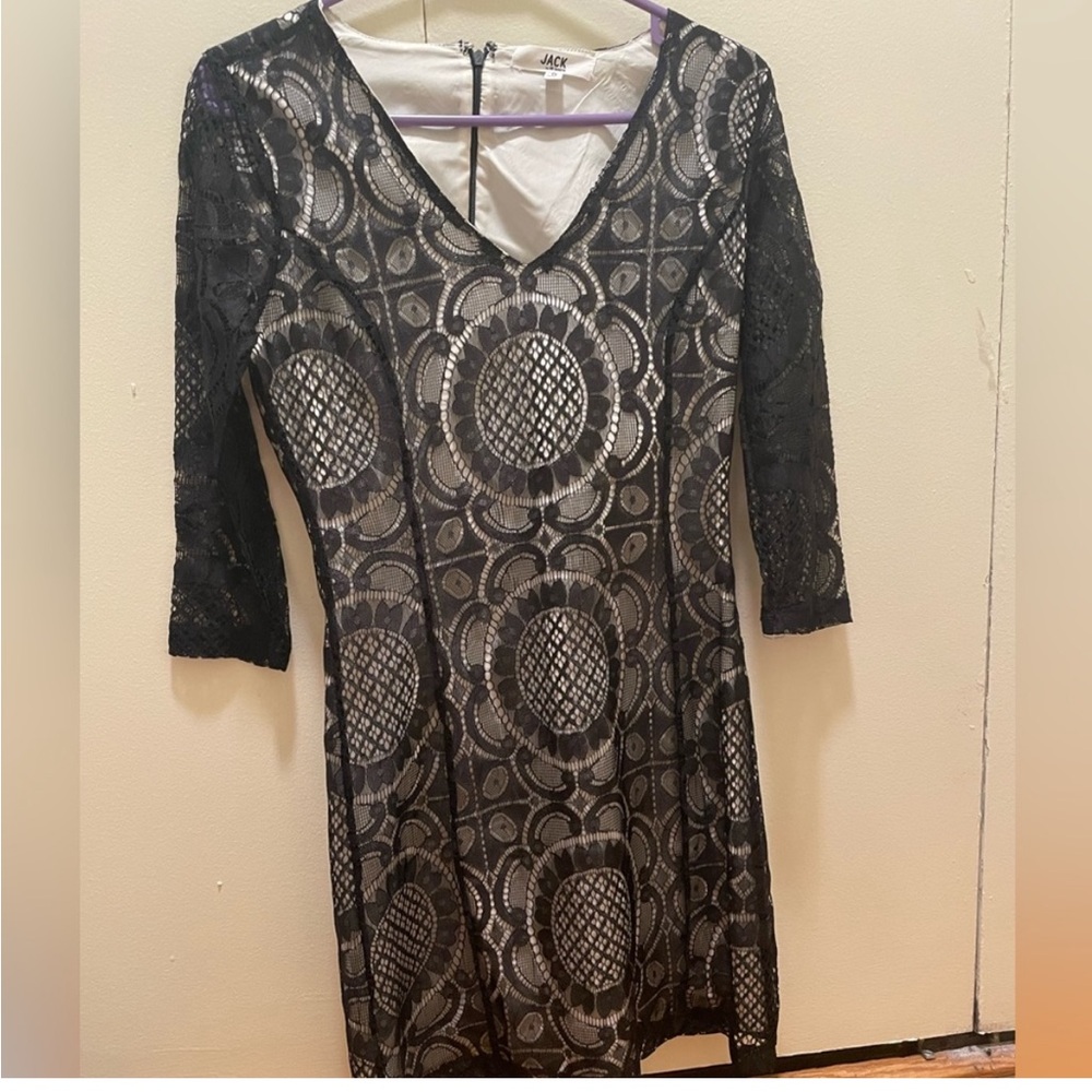 Jack by BB Dakota long sleeve black lace dress, size 0. Worn once.